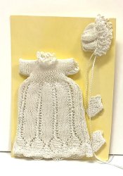 Knitted Baby Dress with Bonnet and Booties, White