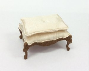 Carved Footstool with White Upholstery