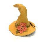Designer Witch Hat, Golden Yellow Leather with Flower