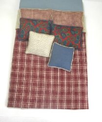 Double Bed Set, Deep Red Plaid