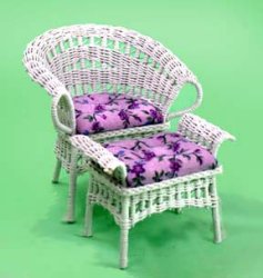 White Wicker Chair and Ottoman