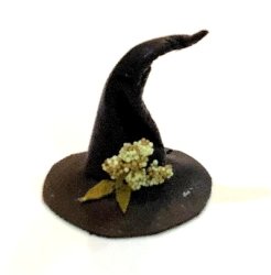 Designer Witch Hat, Black Leather with Flowers