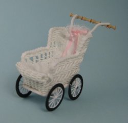 Half-Inch Scale or Toy White Wicker Stroller