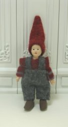 Gnome Boy in Woolen Overalls and Red Sweater
