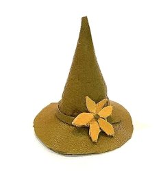 Designer Witch Hat, Olive Green with Flower