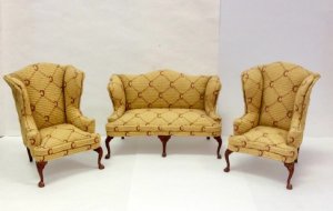 Gold & Red Sofa and Wing Chair Set