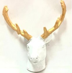 Mounted Deer Head, White with Gold Antlers