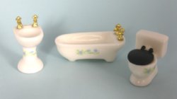 Half Inch Scale Bathroom Set, White with Blue Flowers