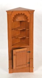 Cherry Corner Cupboard with Shell Carving Marked "Gould"