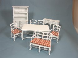 Marne Dining Table, Four Chairs, and Hutch, White