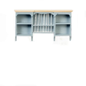 Kitchen Wall Shelf Unit with Shelves and Plate Rack, Blue