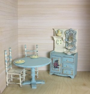 Blue and White Shabby Dining Set, 4 Piece