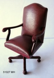 Leather Swivel Office Chair, Mahogany Finish