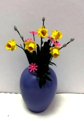 Daffodils, Daisies, & Pussy Willows in Tall Urn
