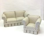 Overstuffed Country Style Chair, Green-Gray
