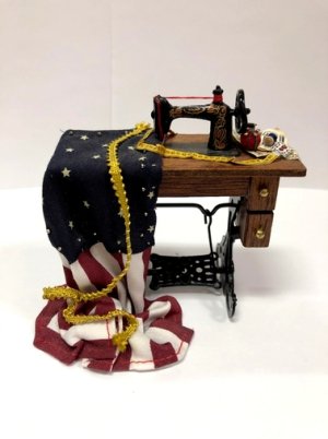 Sewing Machine with U.S. Flag in Progress