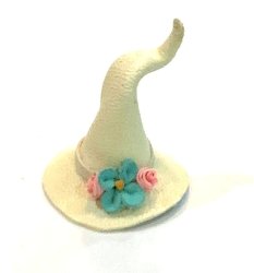 Designer Witch Hat, White Leather with Flower