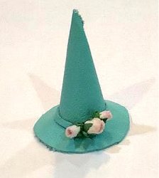 Designer Witch Hat, Light Blue Leather with Flower