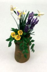 Iris, Pansies, and Lavender in Clay Chimney Pot Paula Gilhooley