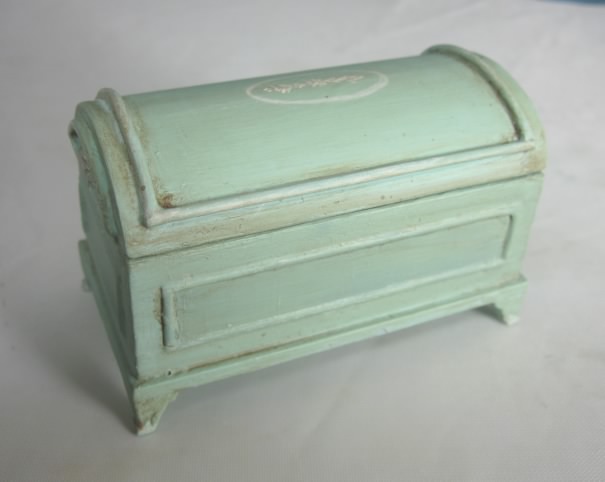Hand Painted Shabby Chic Domed Blanket Chest in Sea Glass Blue